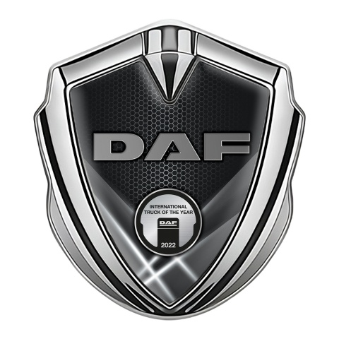 DAF Domed Emblem Silver Grey Hex Light Beams Metallic Logo Motif