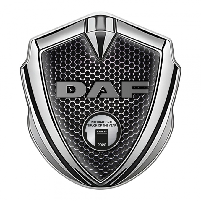 DAF Fender Emblem Badge Silver Perforated Grate Oval Badge Design