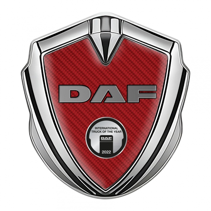 DAF Emblem Self Adhesive Silver Red Carbon Metallic Oval Plaque