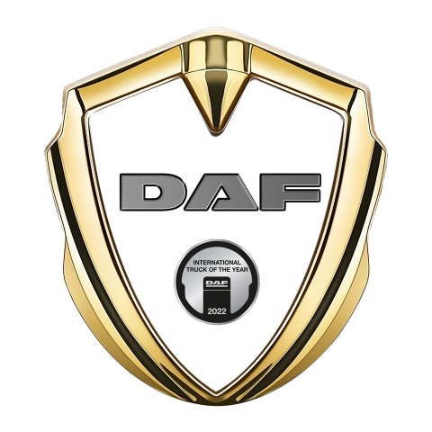 DAF Bodyside Domed Emblem Gold White Base Metallic Logo Oval Plaque