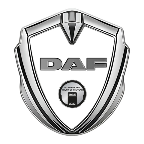DAF Bodyside Domed Emblem Silver White Base Metallic Logo Oval Plaque