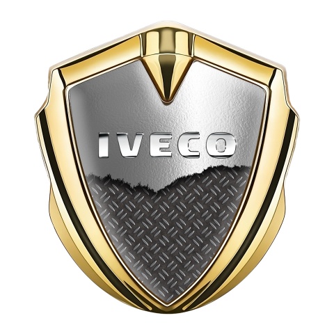 Iveco Metal Domed Emblem Gold Treadplate Motif Chrome Logo Design