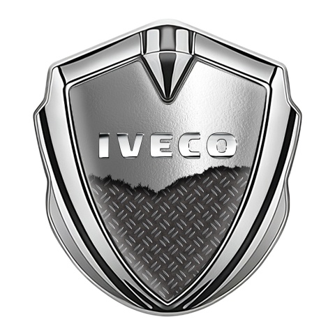 Iveco Metal Domed Emblem Silver Treadplate Motif Chrome Logo Design
