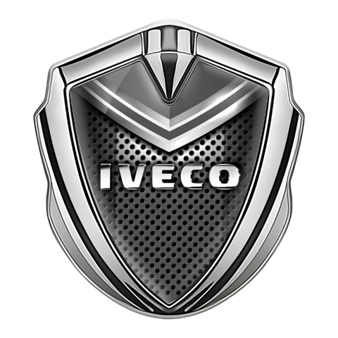Iveco Badge Self Adhesive Silver Dark Mesh Segment Chrome Logo Motif