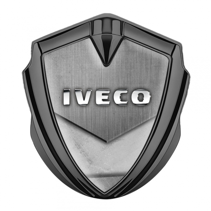 Iveco Emblem Badge Graphite Stone Texture Effect Chrome Logo