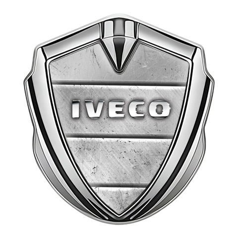 Iveco Emblem Truck Badge Silver Stone Slab Effect Chromed Logo Design