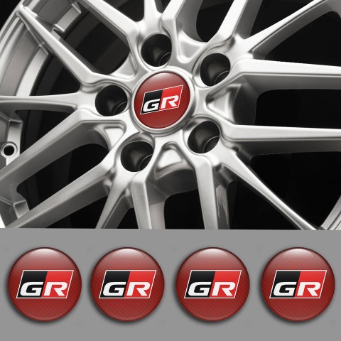 Toyota Silicone Stickers GR Emblem for Wheel Caps Red Carbone