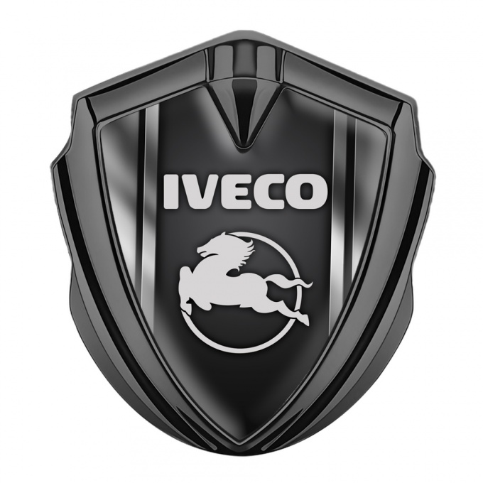 Iveco Emblem Trunk Badge Graphite Black Base Steel Frame Pegaso Logo