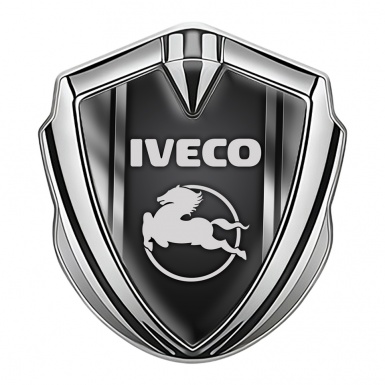 Iveco Emblem Trunk Badge Silver Black Base Steel Frame Pegaso Logo