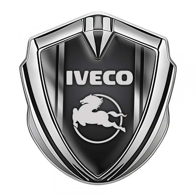 Iveco Emblem Trunk Badge Silver Black Base Steel Frame Pegaso Logo