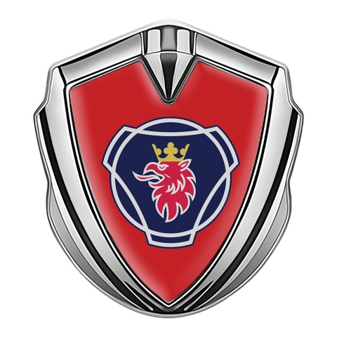 Scania Emblem Truck Badge Silver Red Background Big Griffin Logo