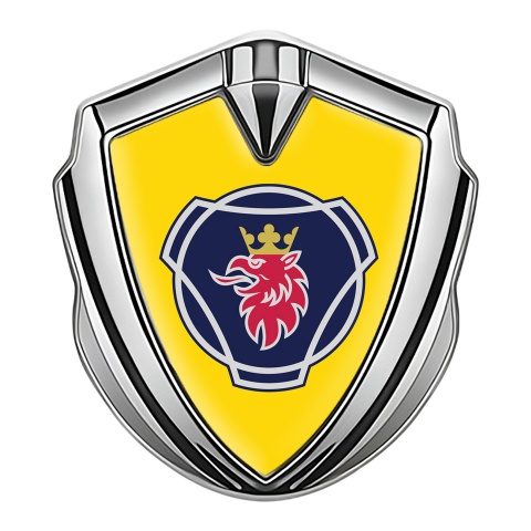 Scania Emblem Truck Badge Silver Yellow Background Big Griffin Logo