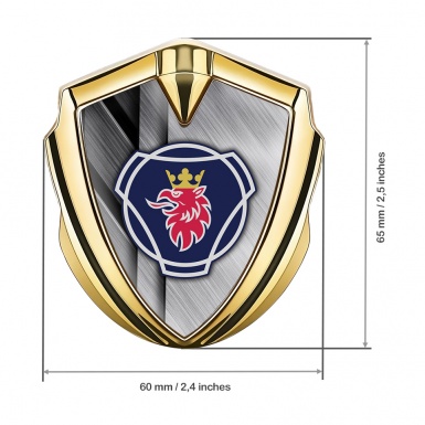 Scania Emblem Trunk Badge Gold Brushed Steel Blue Griffin Logo