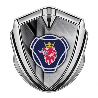 Scania Emblem Trunk Badge Silver Brushed Steel Blue Griffin Logo