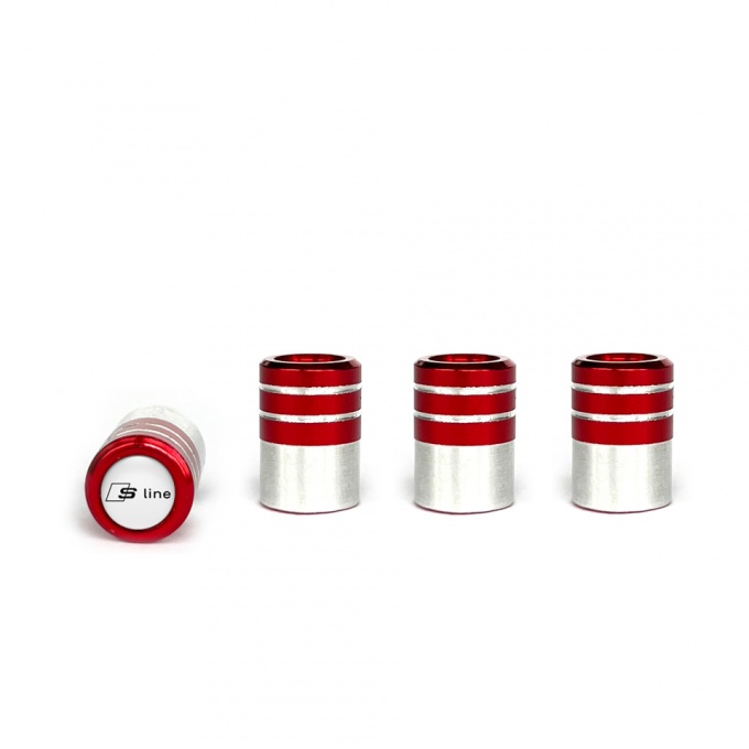 Audi S line Valve Caps Red 4 pcs White Silicone Sticker with Black Logo