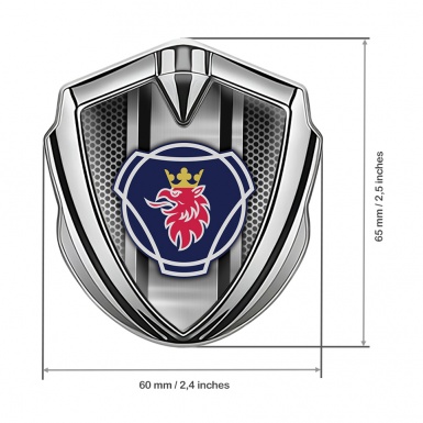 Scania Emblem Truck Badge Silver Steel Mesh Classic Griffin Logo Motif