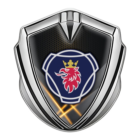 Scania Domed Badge Silver Orange Hex Lights Classic Griffin Logo Motif