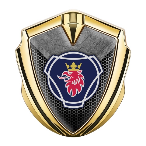 Scania Emblem Fender Badge Gold Honeycomb Stone Slab Griffon Logo
