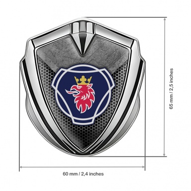 Scania Emblem Fender Badge Silver Honeycomb Stone Slab Griffon Logo