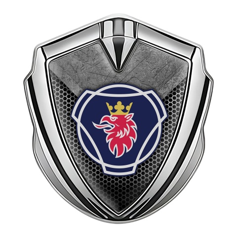 Scania Emblem Fender Badge Silver Honeycomb Stone Slab Griffon Logo