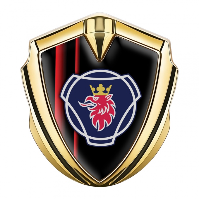 Scania Emblem Trunk Badge Gold Black Crimson Stripes Griffon Edition