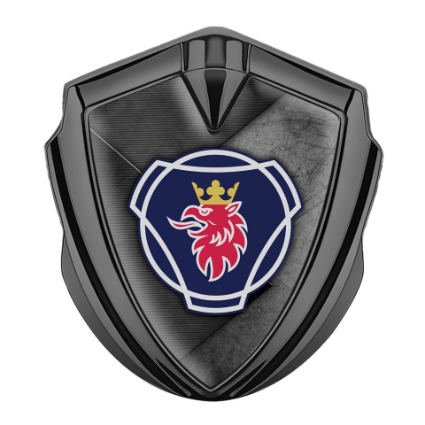 Scania Metal Domed Emblem Graphite Scratched Surface Griffon Logo Motif