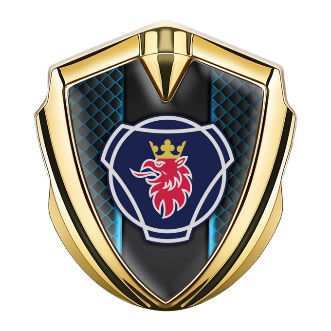 Scania Metal Emblem Self Adhesive Gold Blue Aurora Big Griffin Edition