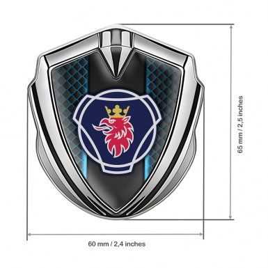 Scania Metal Emblem Self Adhesive Silver Blue Aurora Big Griffin Edition