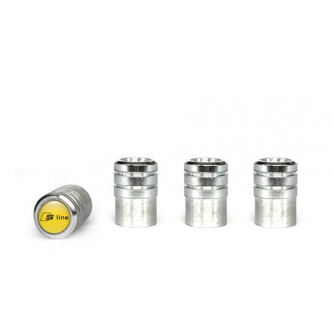 Audi S line Valve Caps Aluminum 4 pcs Yellow Silicone Sticker with Black Logo