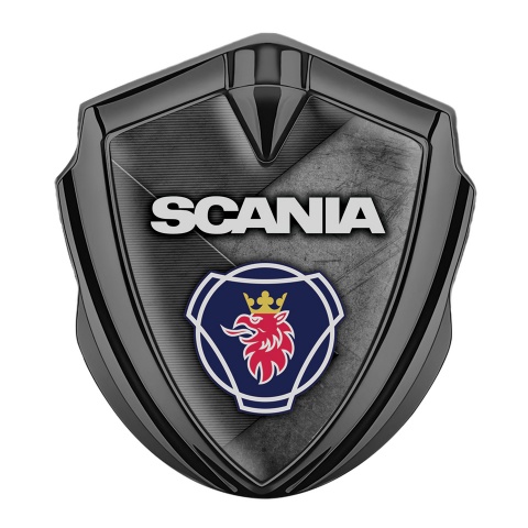 Scania Domed Emblem Graphite Scratched Stone Surface Griffin Logo Design