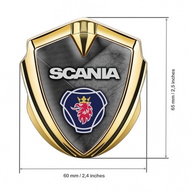 Scania Domed Emblem Gold Scratched Stone Surface Griffin Logo Design