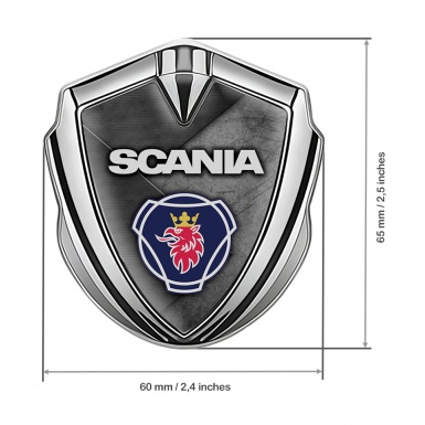 Scania Domed Emblem Silver Scratched Stone Surface Griffin Logo Design