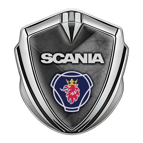 Scania Domed Emblem Silver Scratched Stone Surface Griffin Logo Design