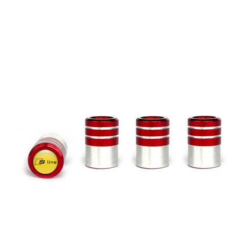Audi S line Valve Caps Red 4 pcs Yellow Silicone Sticker with Black Logo