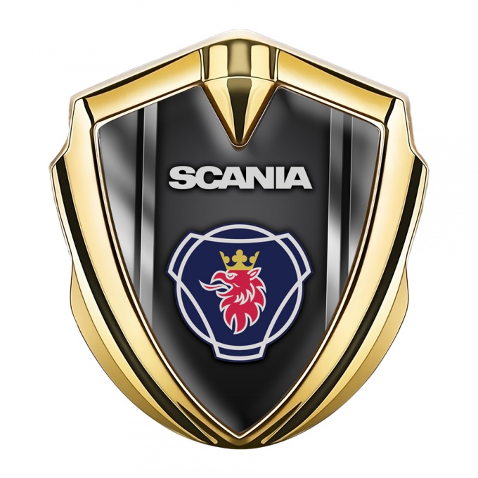 Scania Metal Domed Emblem Gold Black Base Metallic Frame Griffin Crest