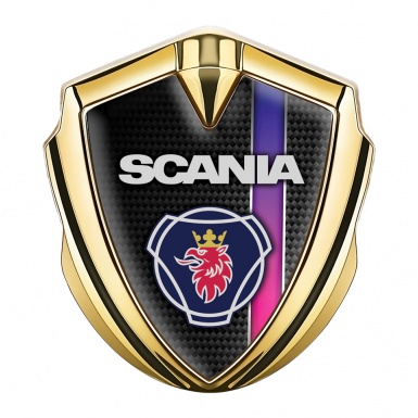 Scania Badge Self Adhesive Gold Black Carbon Purple Stripe Griffin Logo