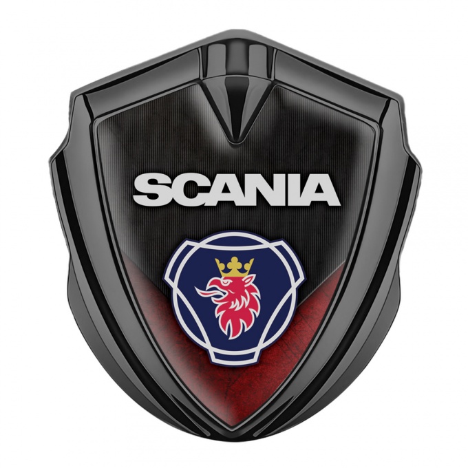 Scania Emblem Badge Self Adhesive Graphite Red Scratched Classic Logo