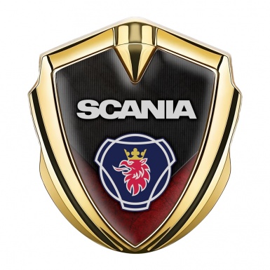 Scania Emblem Badge Self Adhesive Gold Red Scratched Classic Logo