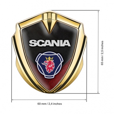 Scania Emblem Badge Self Adhesive Gold Red Scratched Classic Logo