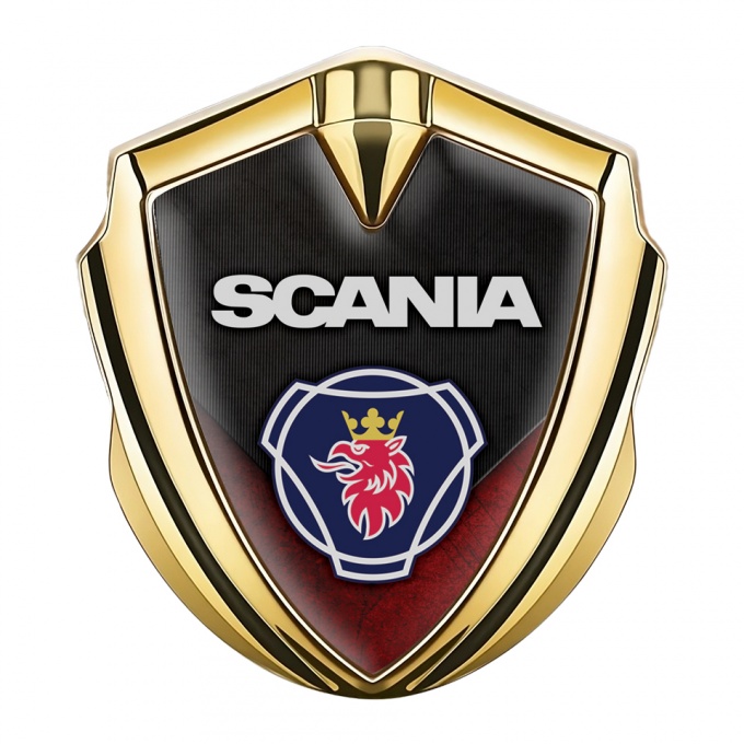 Scania Emblem Badge Self Adhesive Gold Red Scratched Classic Logo