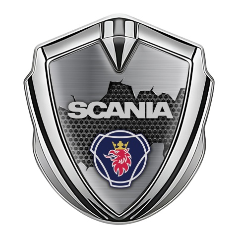 Scania Emblem Trunk Badge Silver Torn Metal Effect Griffin Symbol Edition