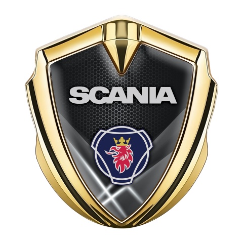 Scania Emblem Badge Gold White Hex Light Beams Griffin Symbol Design