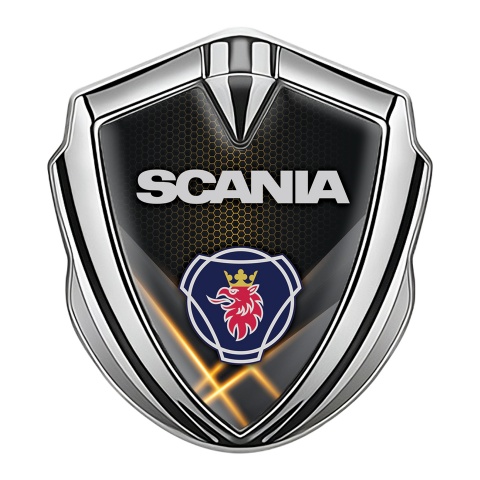 Scania Domed Emblem Silver Orange Hex Effect Griffin Symbol Design
