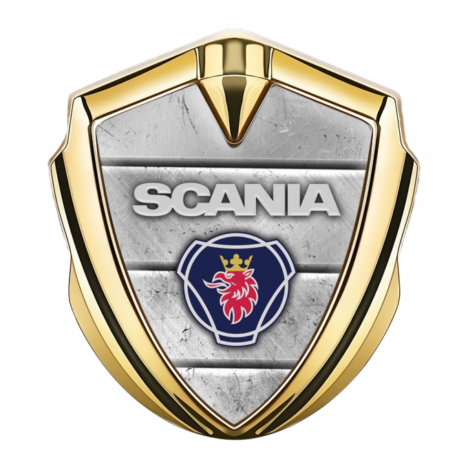 Scania Metal Domed Emblem Gold Stone Surface Classic Griffin Logo