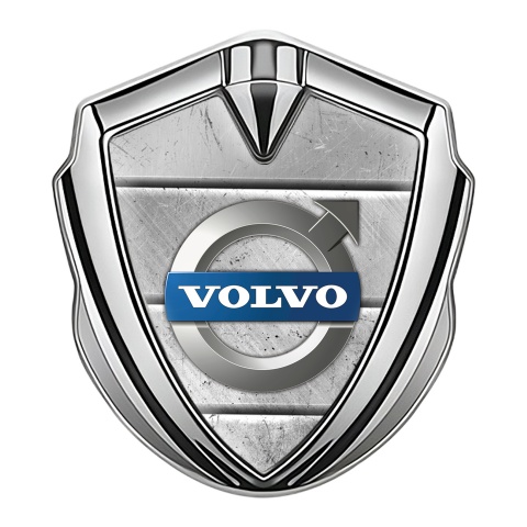 Volvo Bodyside Domed Emblem Silver Rough Stone Metallic Logo Design