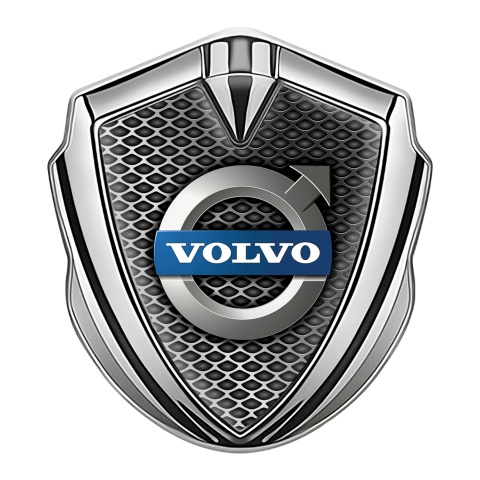 Volvo Metal Domed Emblem Silver Dark Color Grate Polished Logo Motif