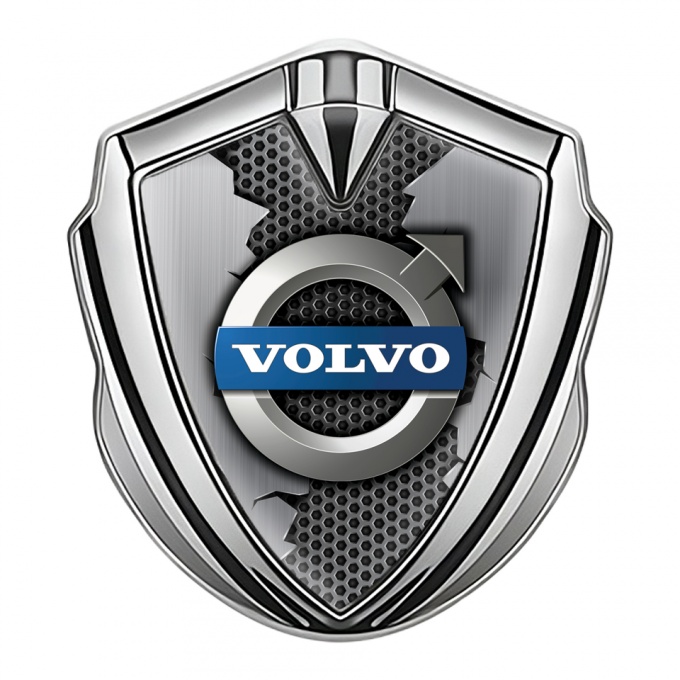 Volvo Metal Emblem Self Adhesive Silver Torn Steel Classic Logo Edition