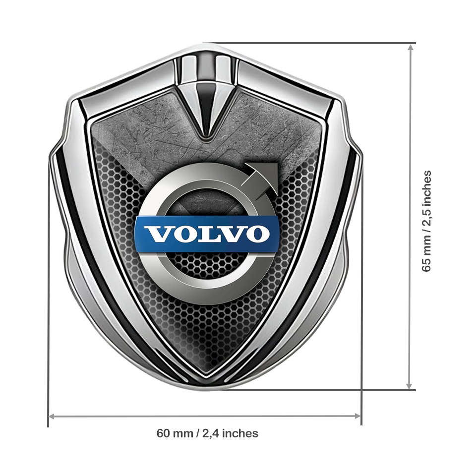 Volvo Emblem Self Adhesive Silver Rough Stone Metallic Logo Edition ...