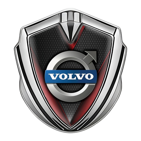 Volvo Domed Emblem Silver Crimson Frame Polished Logo Design