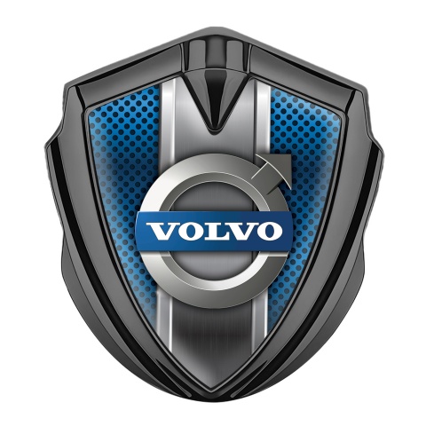 Volvo Metal Domed Emblem Graphite Blue Dotted Base Polished Logo Design